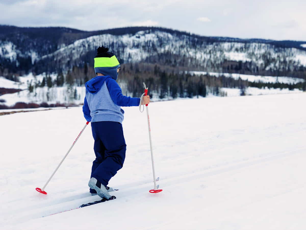 Child skiing using skis and ski poles